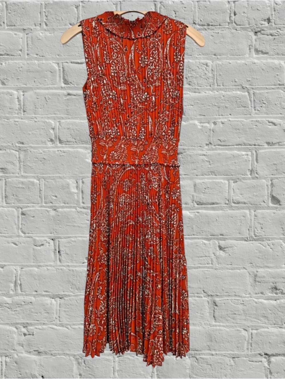 Nanette Lepore Women's Dress Size 6 Orange Floral Pleated Sleeveless High Neck